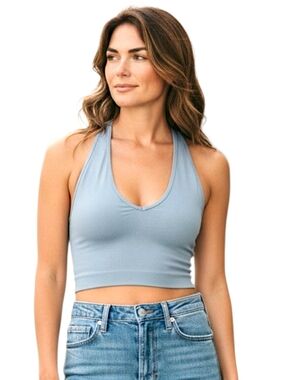 FP Movement Free Throw Crop Tank Apres Blue Ribbed Racerback XL